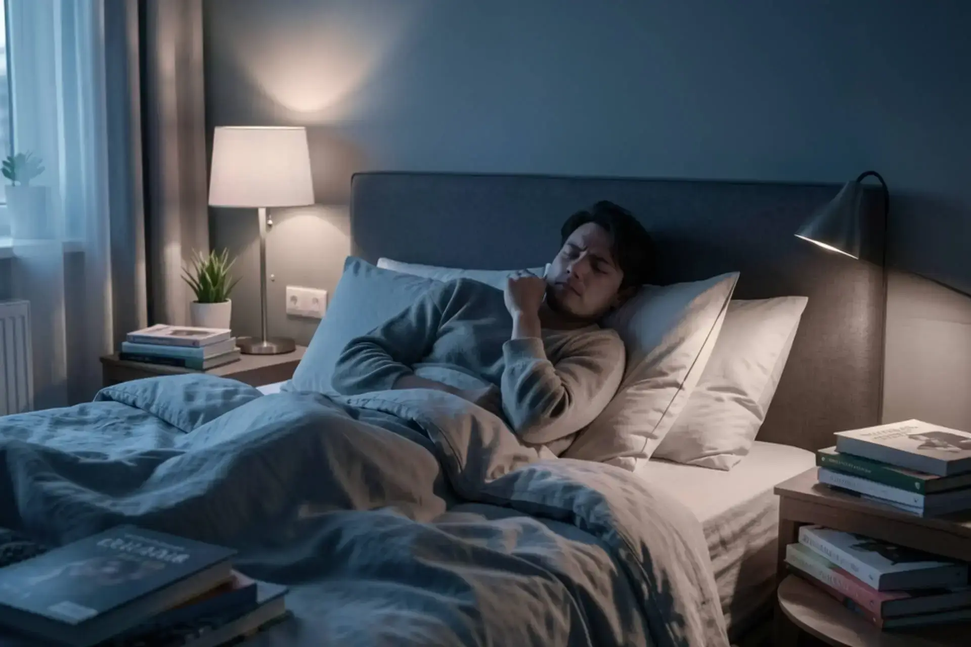 Gece yatağında uyuyamayan, düşünceli bir adam